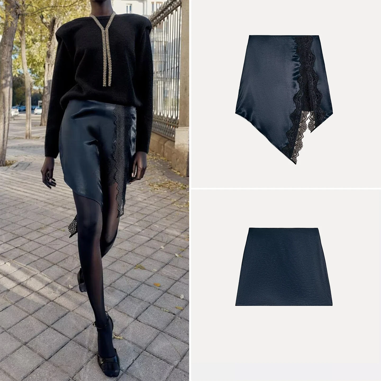 Z2025, neuer Faion-Spitzen-Patchwork-Rock für Damen, Stand-Fit, A-Linien-Rock, mittlere Taille, Design für den täglichen Gebrauch