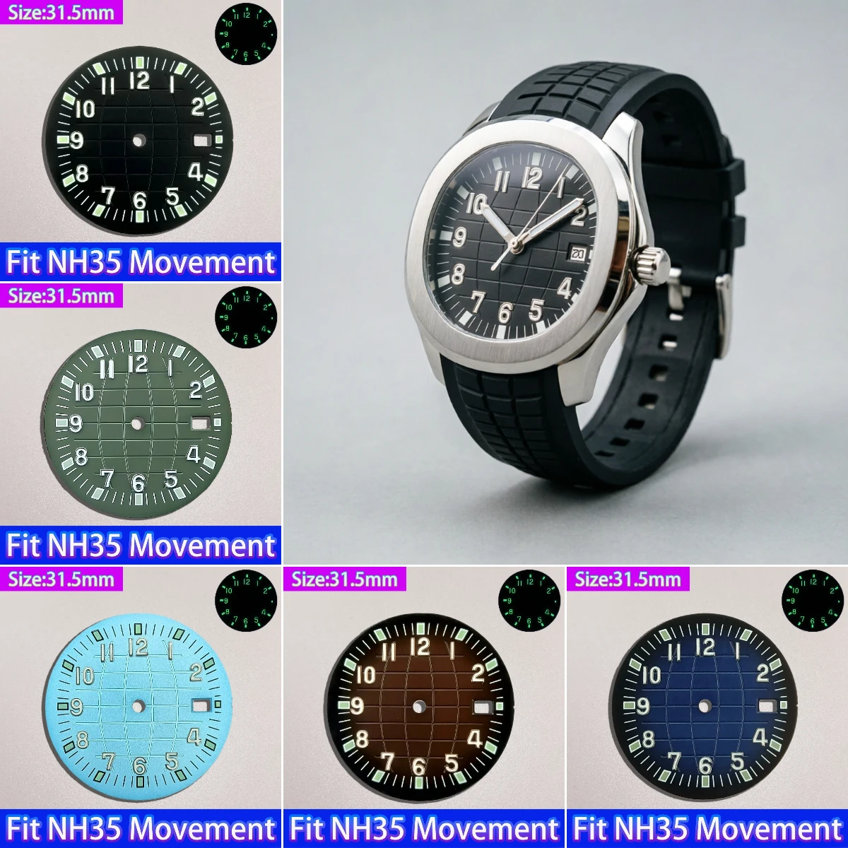 31.5mm Green Luminous Dial For NH35 NH36 Movement High Quality Men's Watch Mod Parts Accessories Replacement Repair Tools