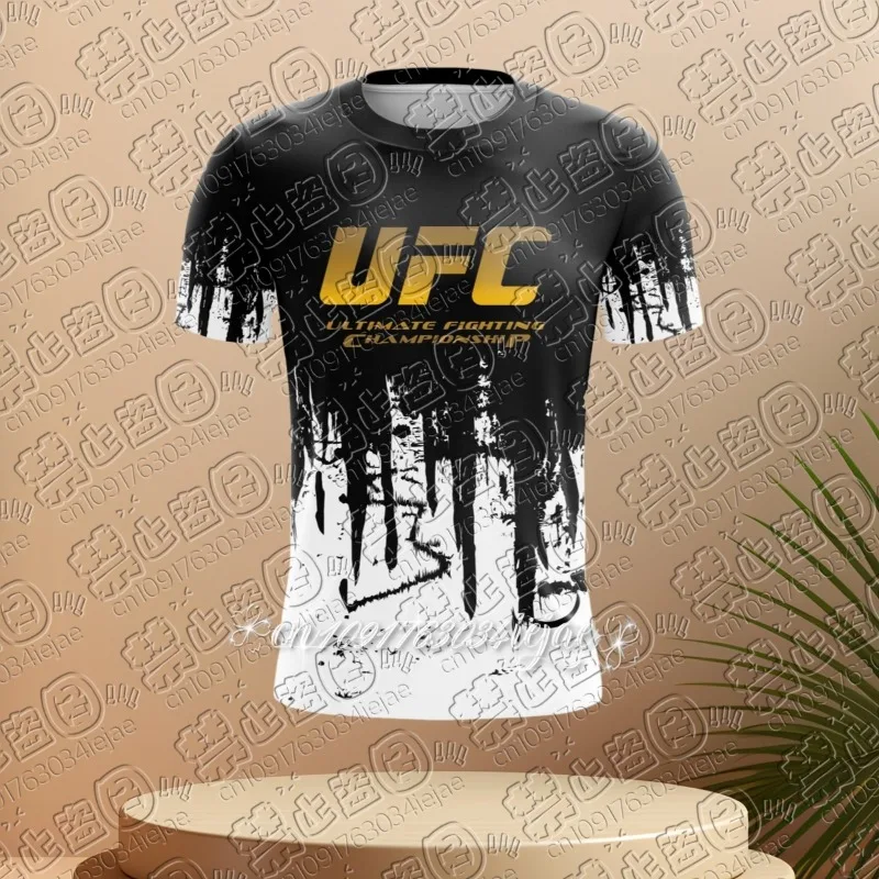 

Мужские футболки с UFC, спортивная одежда для фитнеса, быстросохнущие топы с градиентом и короткими рукавами, уличная мужская одежда для бокса, бега