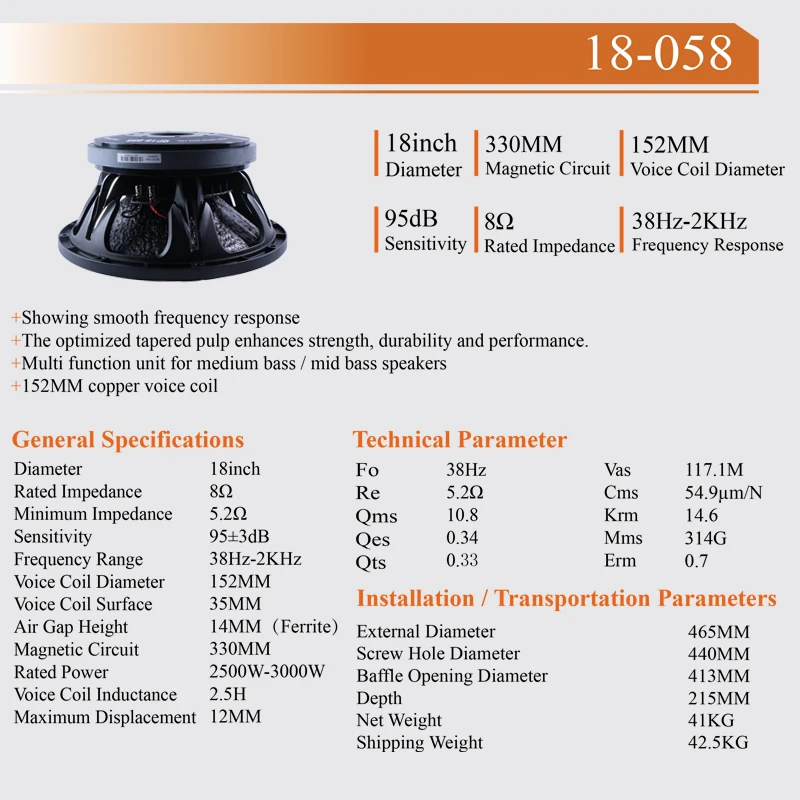 18inch Loudspeaker Audio Sound Equipment 152mm Voice Coil Subwoofer Outdoor Line Array Speaker System Horn