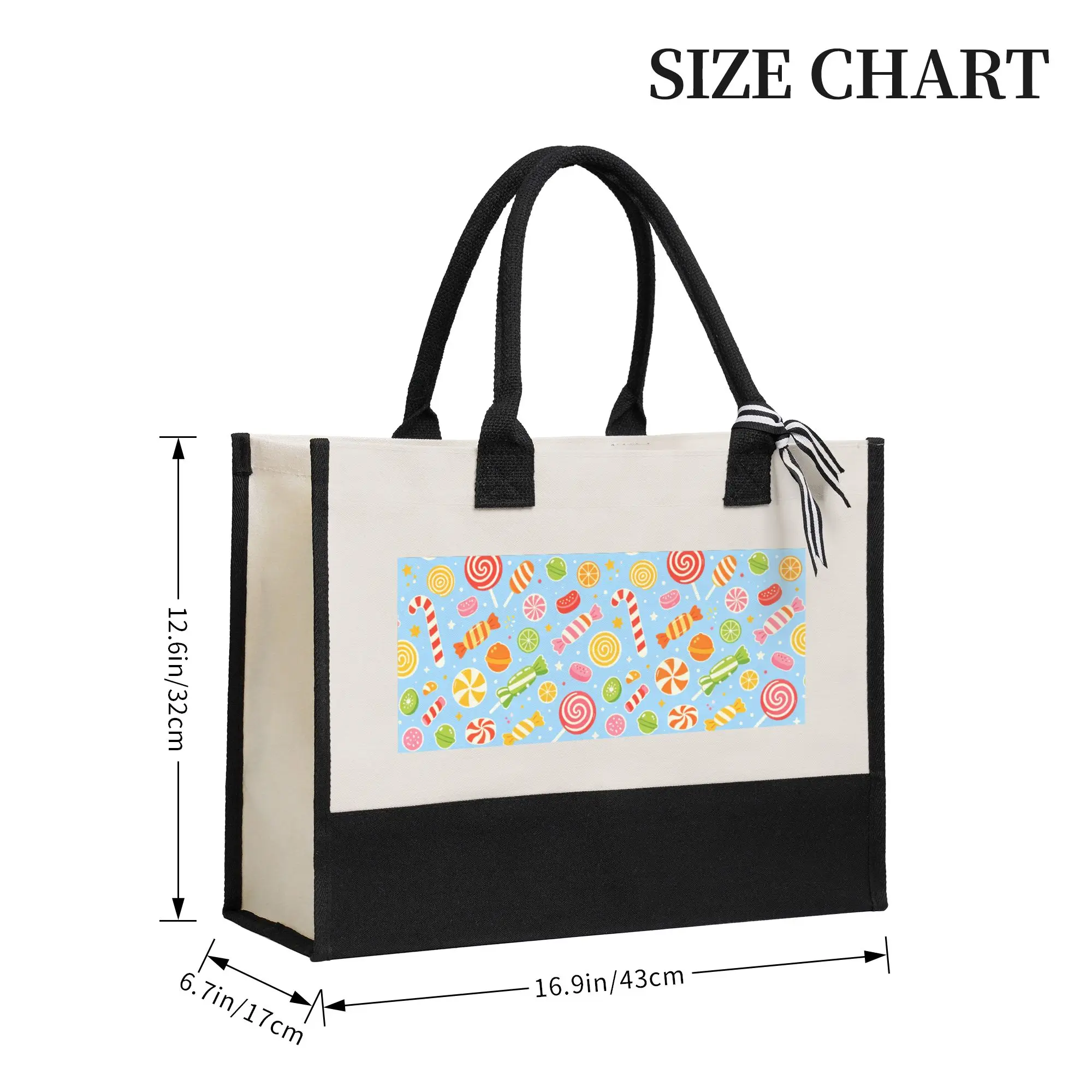 Reusable Canvas Tote Bag Candy Print Eco Friendly Grocery Shopping Bag Large Capacity Travel Handbag for Gift Beach
