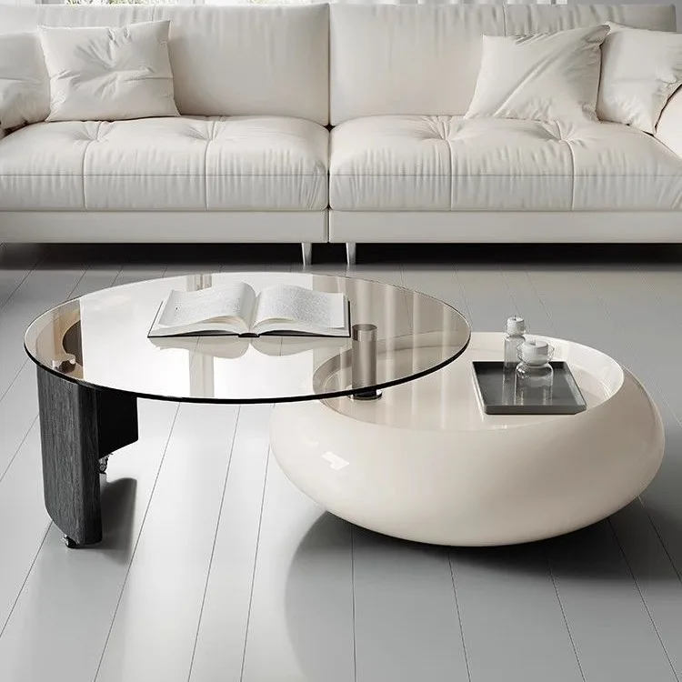 Rotating, cream wind, coffee table, small apartment, tempered glass, coffee table, leisure