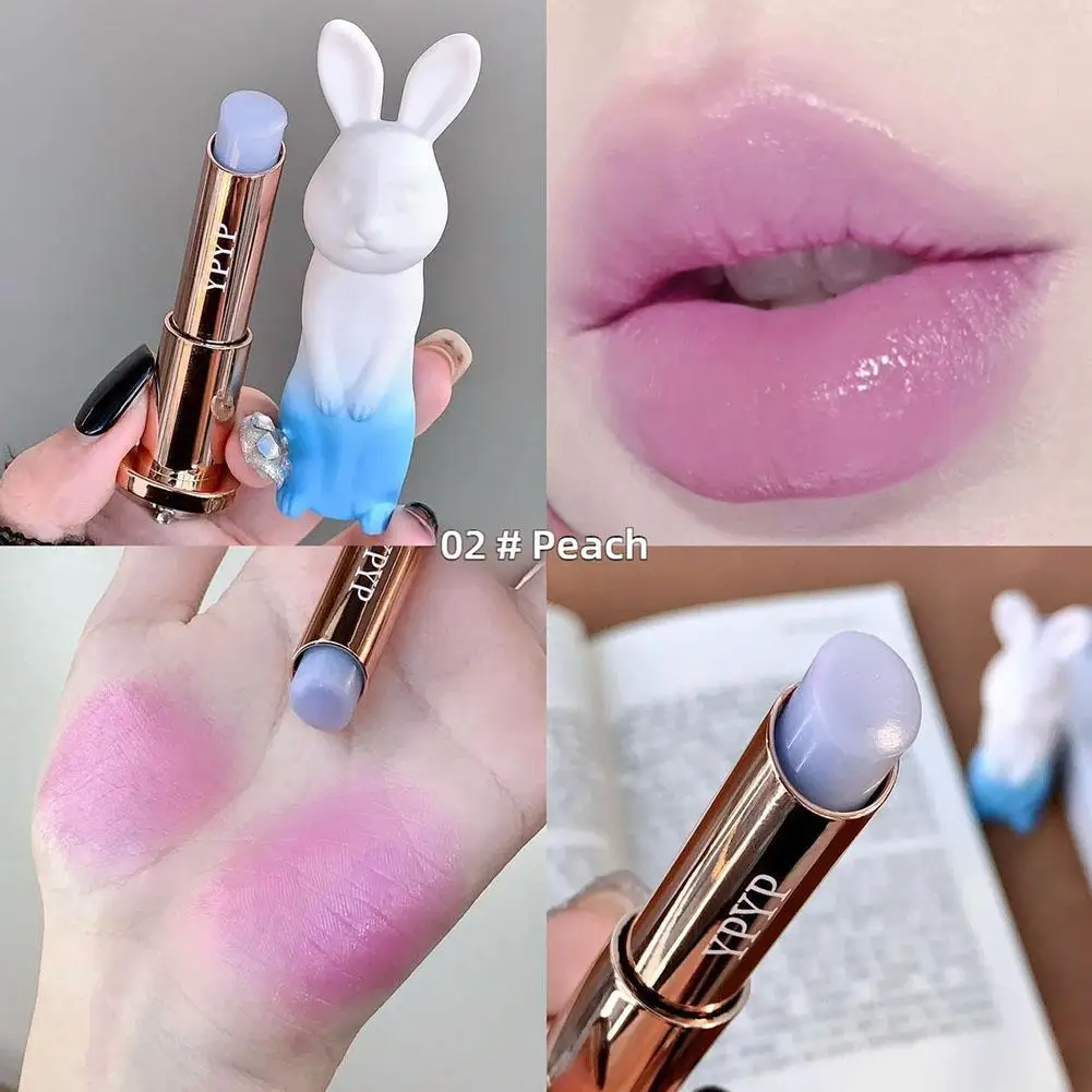 Bálsamo labial negro de conejo, brillo sin sequedad, tinte de labios transparente de melocotón, lápiz labial hidratante, Base de maquillaje para niñas