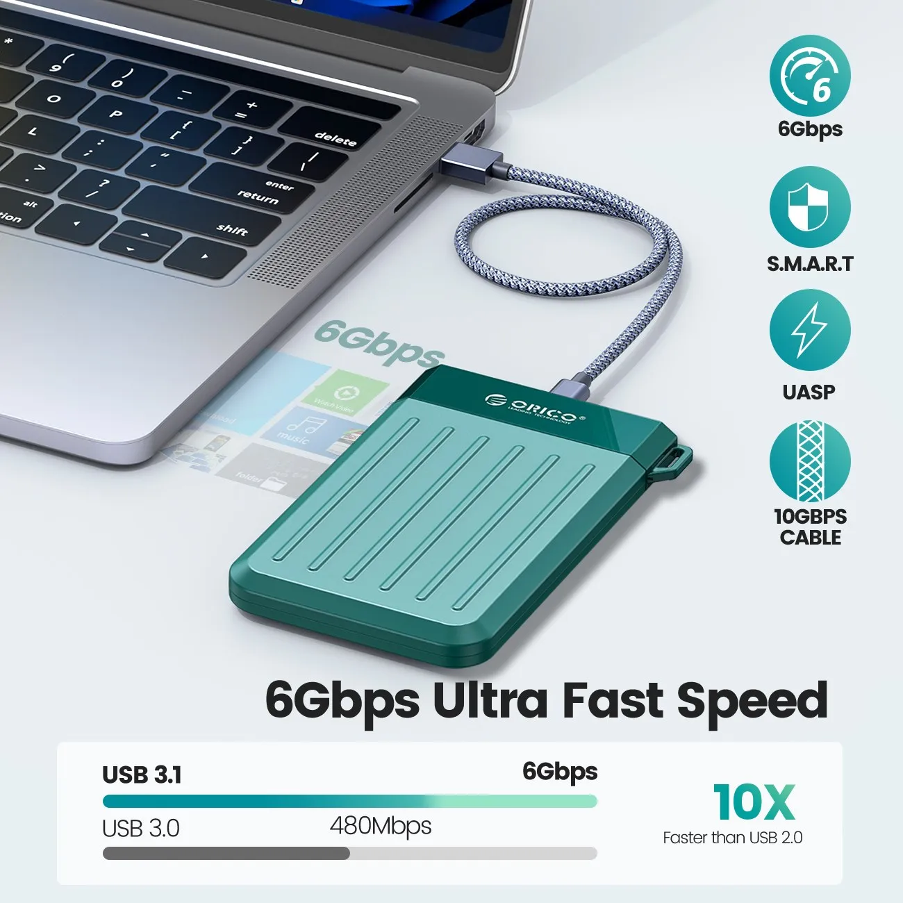 ORICO-외장 HDD 케이스, 2.5 인치 규격 sata-usb 3.0 어댑터, SSD 하드 드라이브 인클로저, c타입 3.1