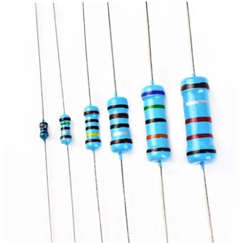 20PCS 1W Rezystor z folii metalowej 1% Pięciokolorowy pierścieniowy rezystor mocy 0.1~1M 2 4.7 10R 47 100 220 360 470 1K 2.2K 10K 22K 4.7K 100K Ohm — zdjęcie 2