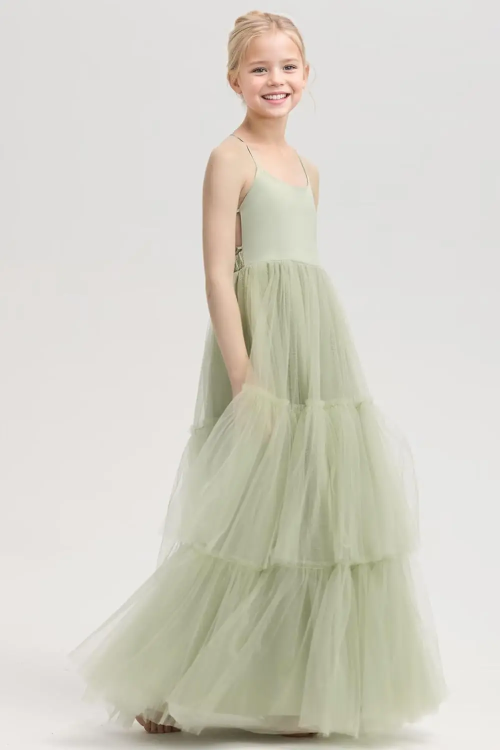 フラワーガールドレス 結婚式用 スパゲッティストラップ ページェントドレス 女の子用 チュール プリンセス プロム ボールガウン ガールズドレス