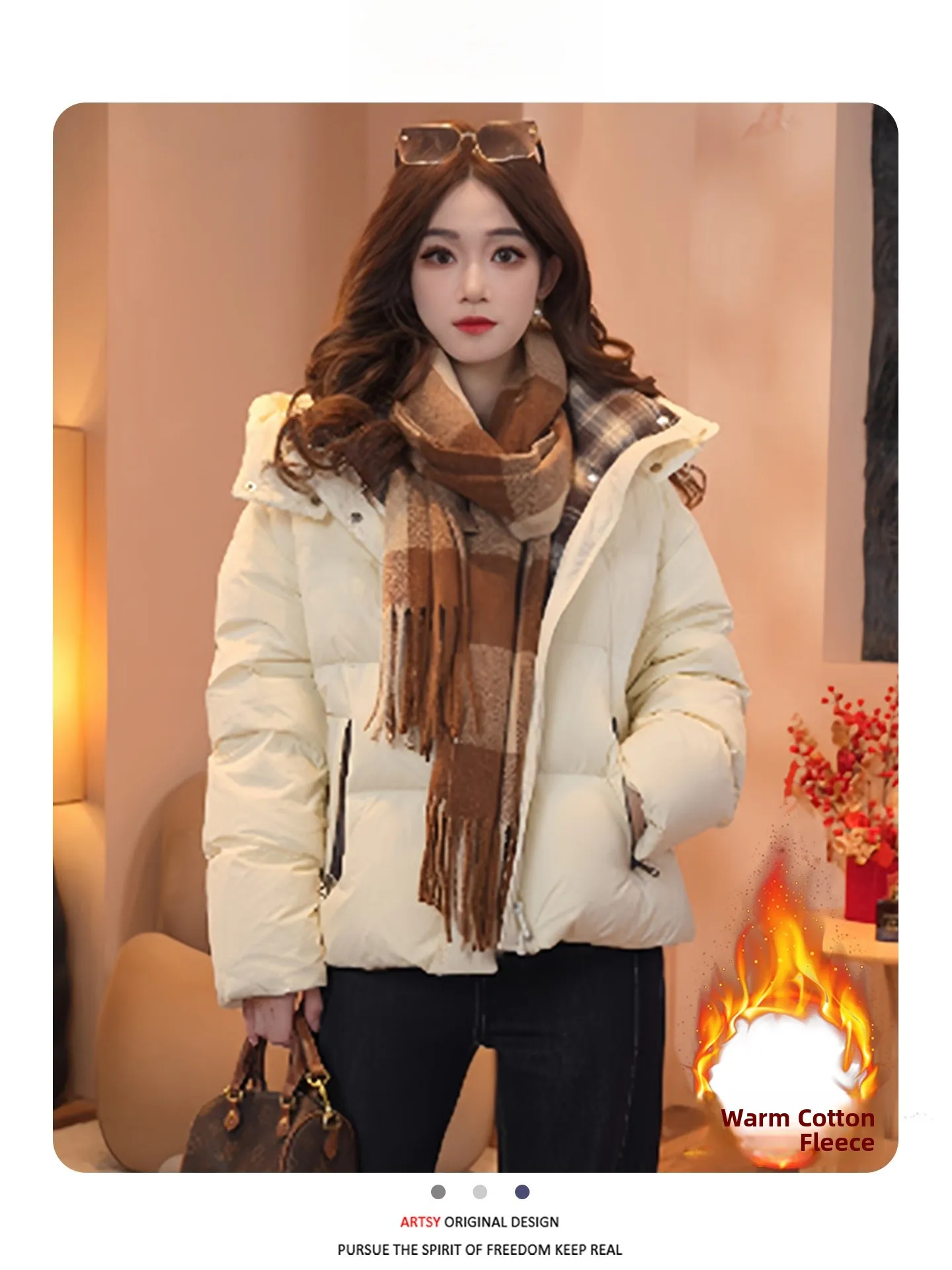 

Faionable Thiened Fce Lined ort down Jaet Women's Outerwear Korean Sle Loose Fit Autumn Winter New Arrival