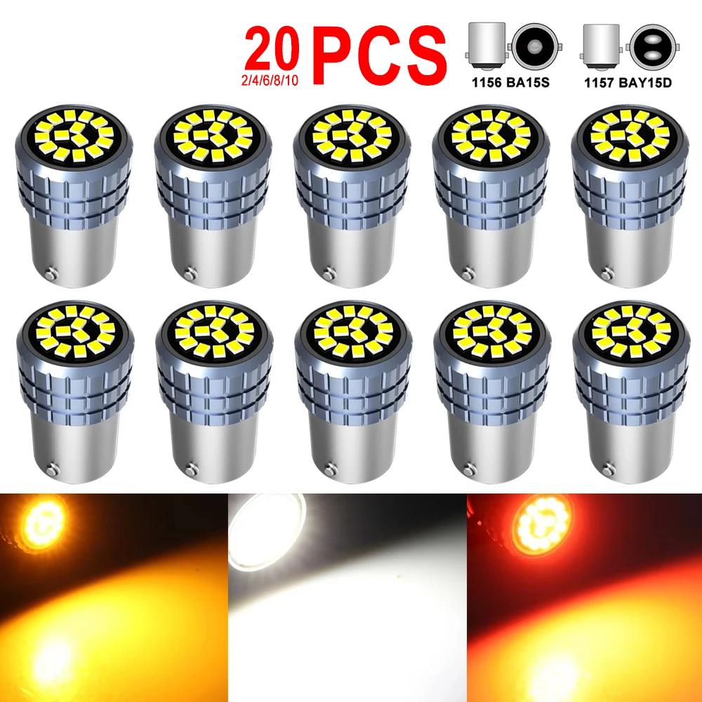 2/4/6/8/10/20 PCS P21W 1156 BA15S 1157 BAY15D LED Bulbs For Car Turn Signal Parking Brake Lights 12V 2016-15SMD White Amber Red