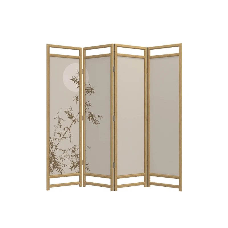 Folding screen foldable partition solid wood shade office tea room bamb oo shadow folding scree n under the moon
