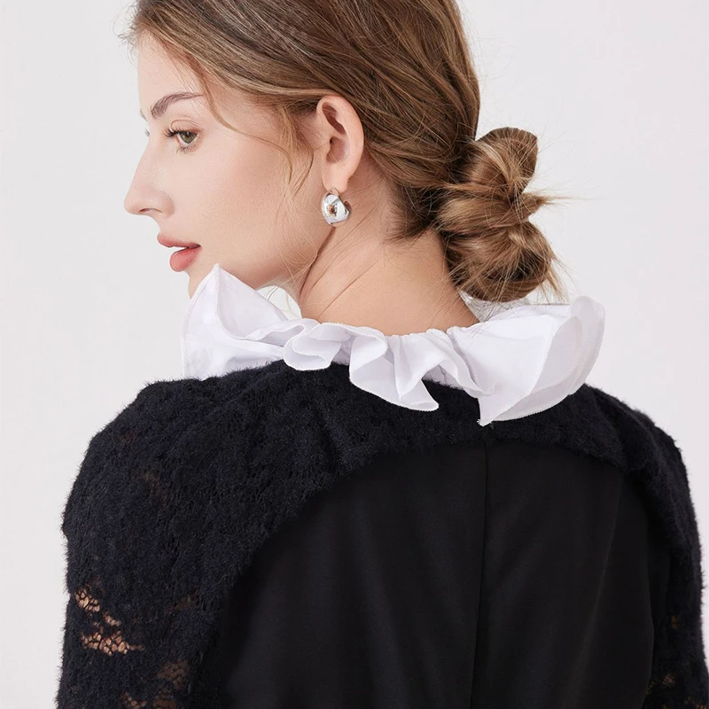 بلوزة نسائية ذات لون سادة قابلة للفصل وياقة وهمية، نصف قمصان، إكسسوارات سترة للفتيات، ياقة طية صدر السترة أنيقة مكشكشة