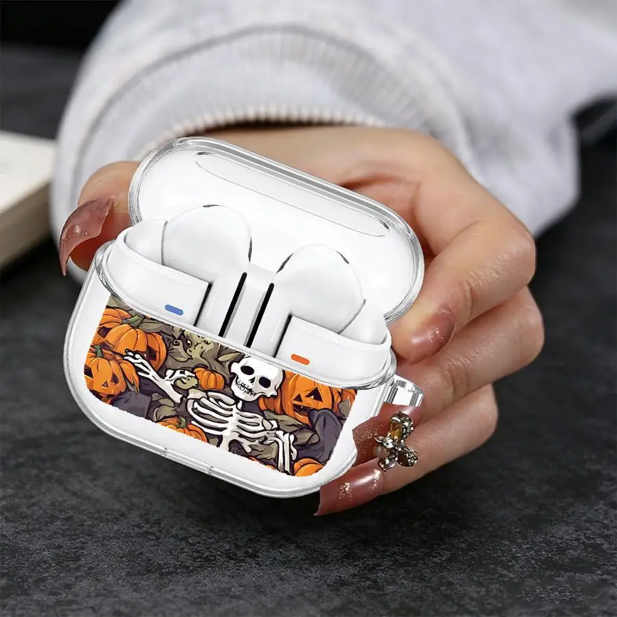 Skeleton Pumpkin Case For Samsung Galaxy Buds 4 Pro 3 FE 4Pro 2Pro 3Pro Live 2 Clear Earphone Cases Cover With Hook