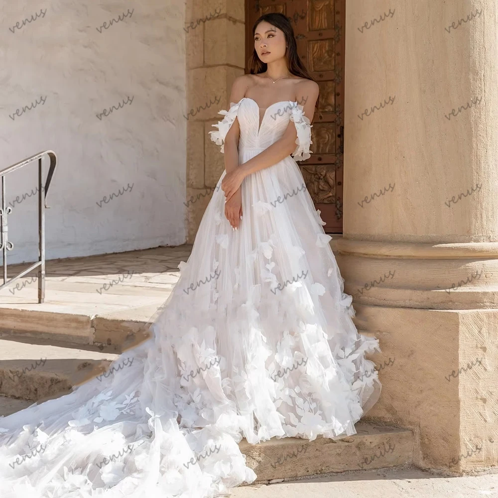 Exquisite Wedding Dresses A Line Gorgeous Bridal Gowns Lace Appliques Off The Shoulder Robe Customized Elegant Vestidos De Novia