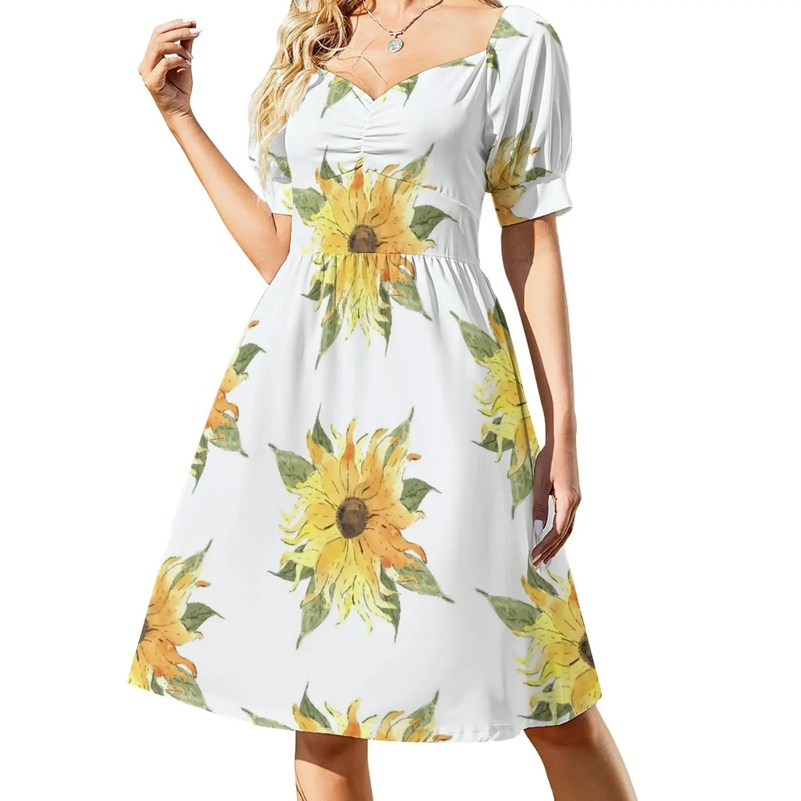 

Sunny Sunflower Short-Sleeved Dress dresses summer women clothes Women's dress long dress women summer