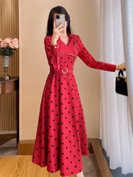 Polka Dot Red Dress For Autumn Women 2024 New Style, Unique Temperament, High-end Feeling, This Year's Popular Beautiful Dress