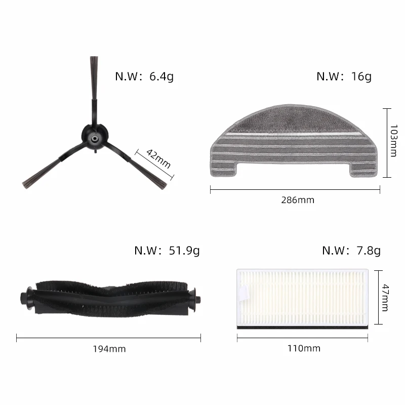 Accessoire de remplacement pour aspirateur robot Proscenic M8 Pro / Ultenic D7, brosse latérale principale, filtre Hepa, vadrouille, gril, chiffon, sac à poussière