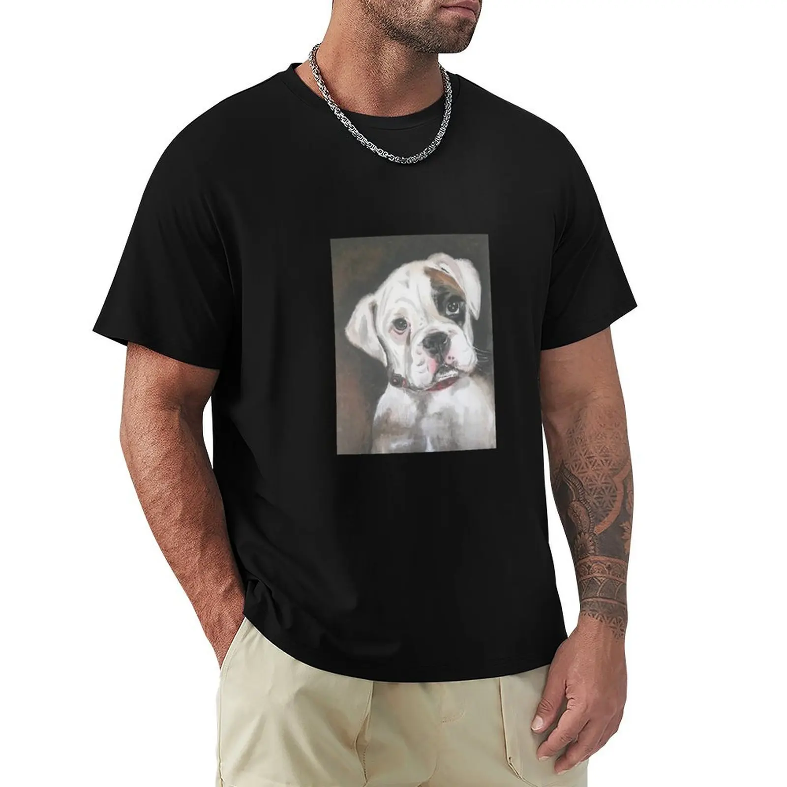 White Boxer dog head study T-Shirt baggy shirts rapper graphic tees men clothes