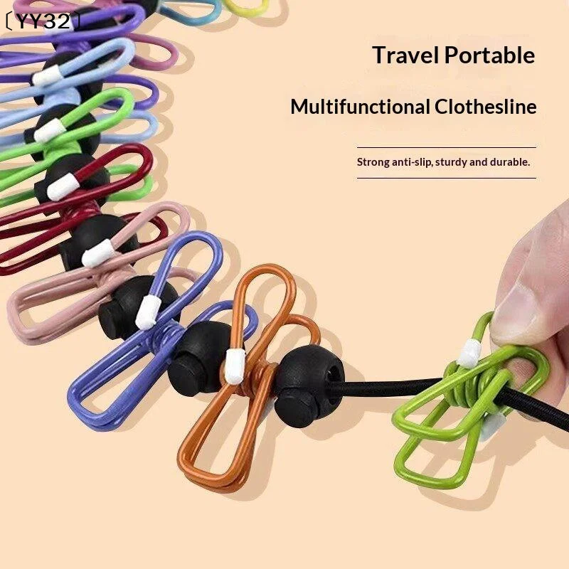 Travel Clothesline 1.8m 12 Windproof Clips Non-Slip Hanger Easy To Move Portable Travel Clothesline With Clips〔YY32〕