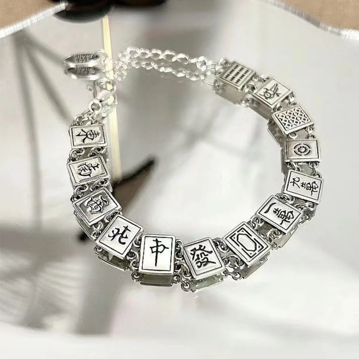 Traditional Chinese Mahjong Bracelets for Women Men Red Green Dragon The Dots Bamboo Character Tiles Shaped Lucky Jewelry Gifts