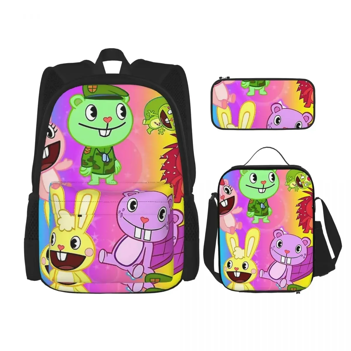

Happy Tree Friends Design Backpacks Boys Girls Bookbag Children School Bags Kids Rucksack Lunch Bag Pen Bag Three-Piece Set