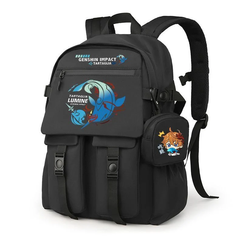 Breathable mesh, 30×45×12cm Black Blue Grey, Genshin Impact, Student Kids Teens School Bags, Anime Backpacks Girls Boys