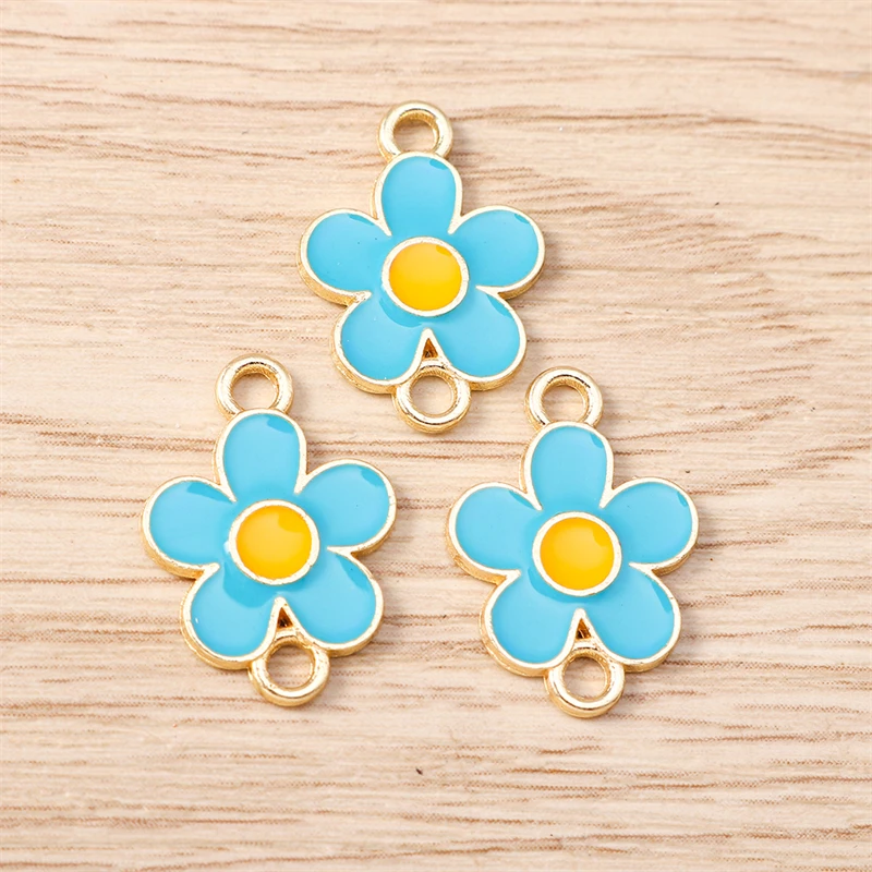 10 Stück 13x18mm Niedliche Bunte Emaille-Blumen-Verbinder für Schmuckherstellung Halsketten Armbänder Ohrringe DIY Handgemachte Bastelzubehör – Detail 12
