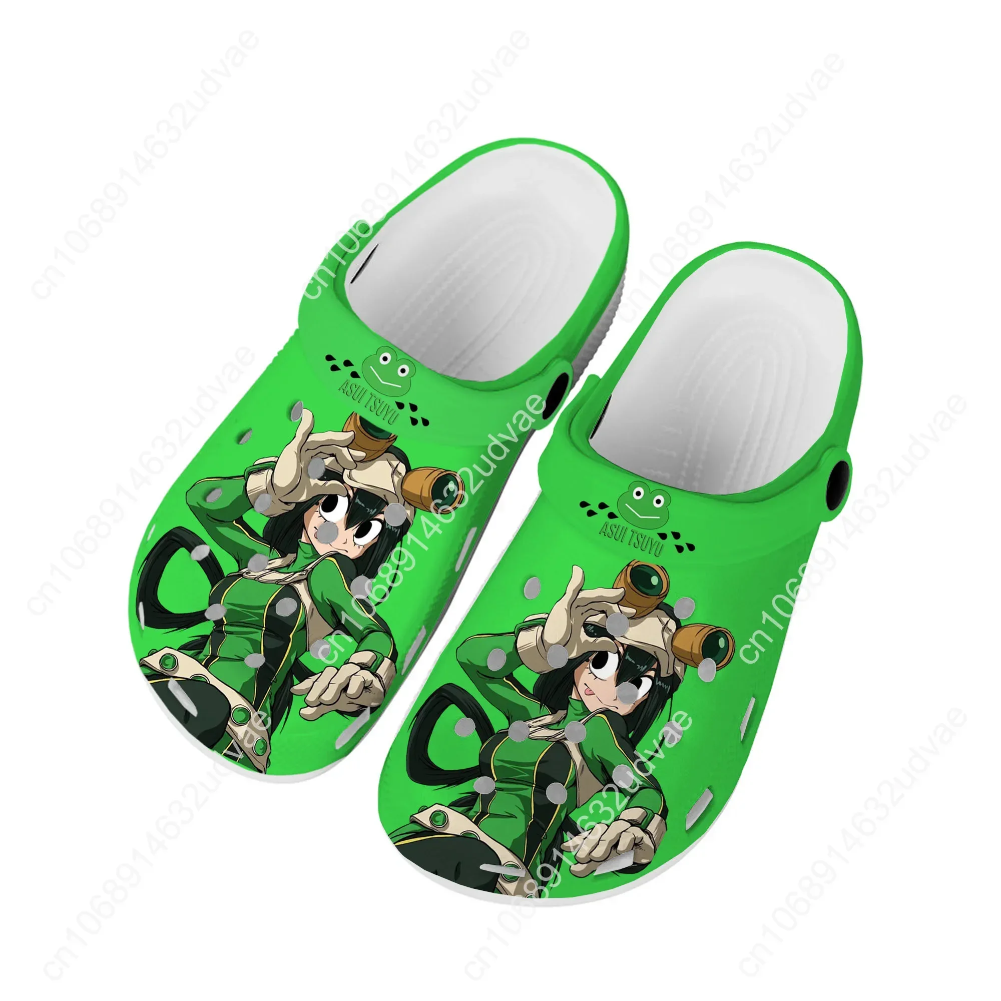 Asui Tsuyu-zuecos de Anime de Manga My Hero Academia para hombre y mujer, zapatos de agua personalizados, zapatillas de jardín con agujeros para playa