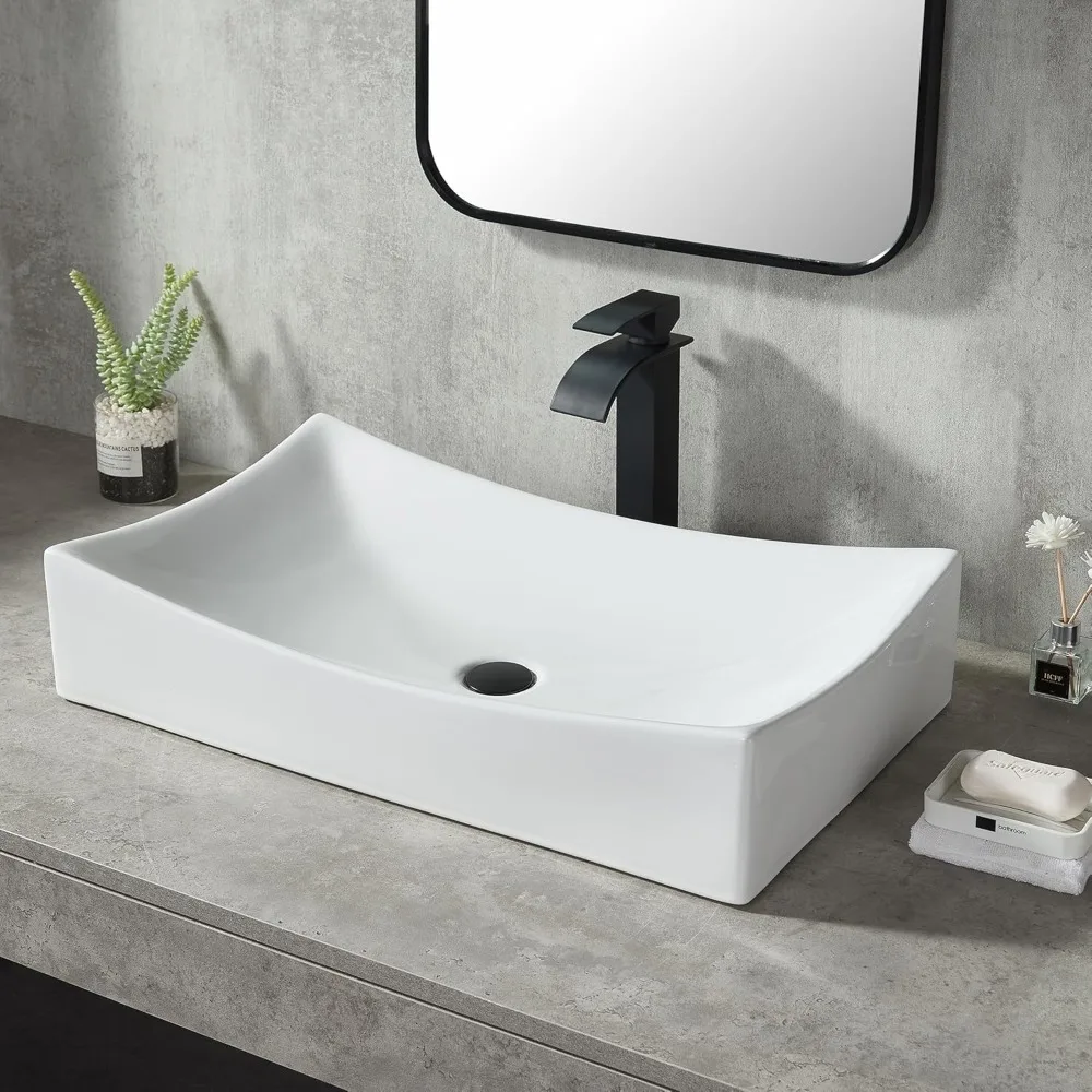 25 * 15 inch bathroom container sink, modern countertop ceramic bathroom sink, rectangular single bowl white ceramic art basin