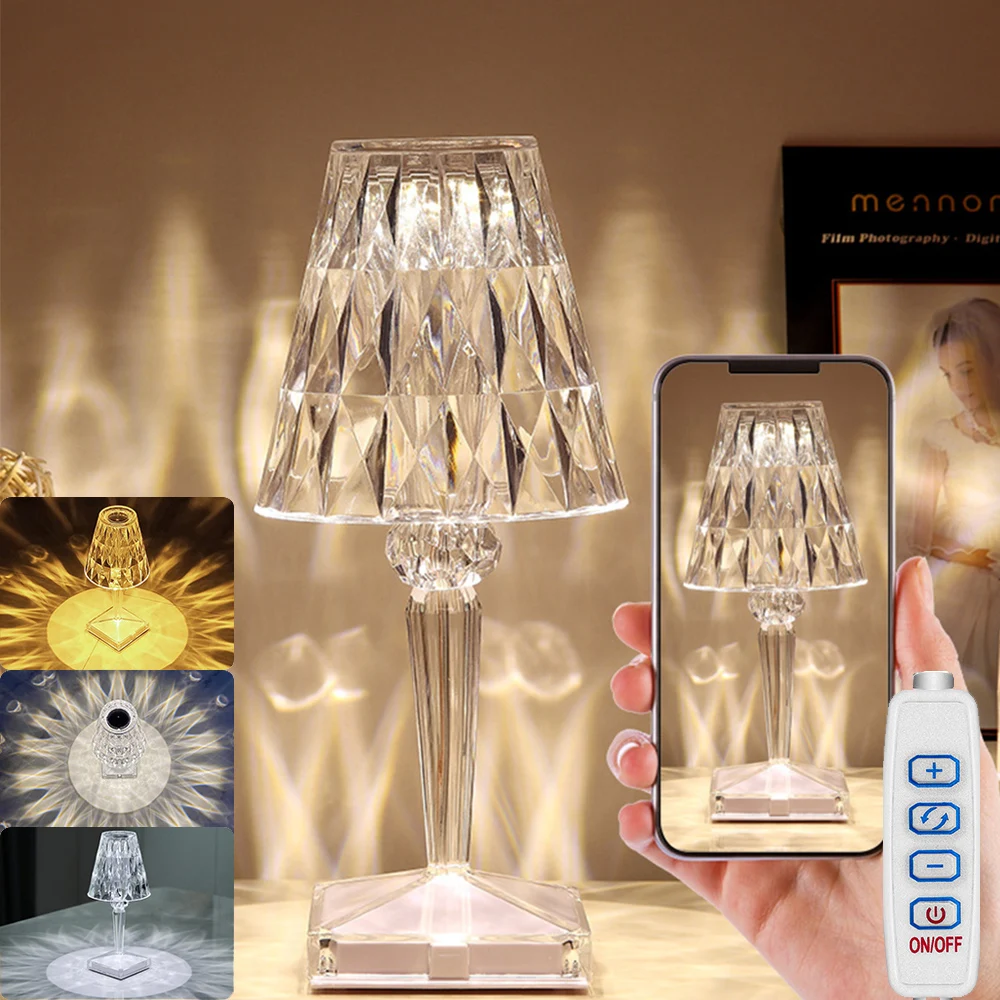 USB Power/Rechargeable LED Diamond Night Lights Bedroom Bar Decor Touch Table Desk Lamps Wine Cup Crystal Bedside Night Lamp