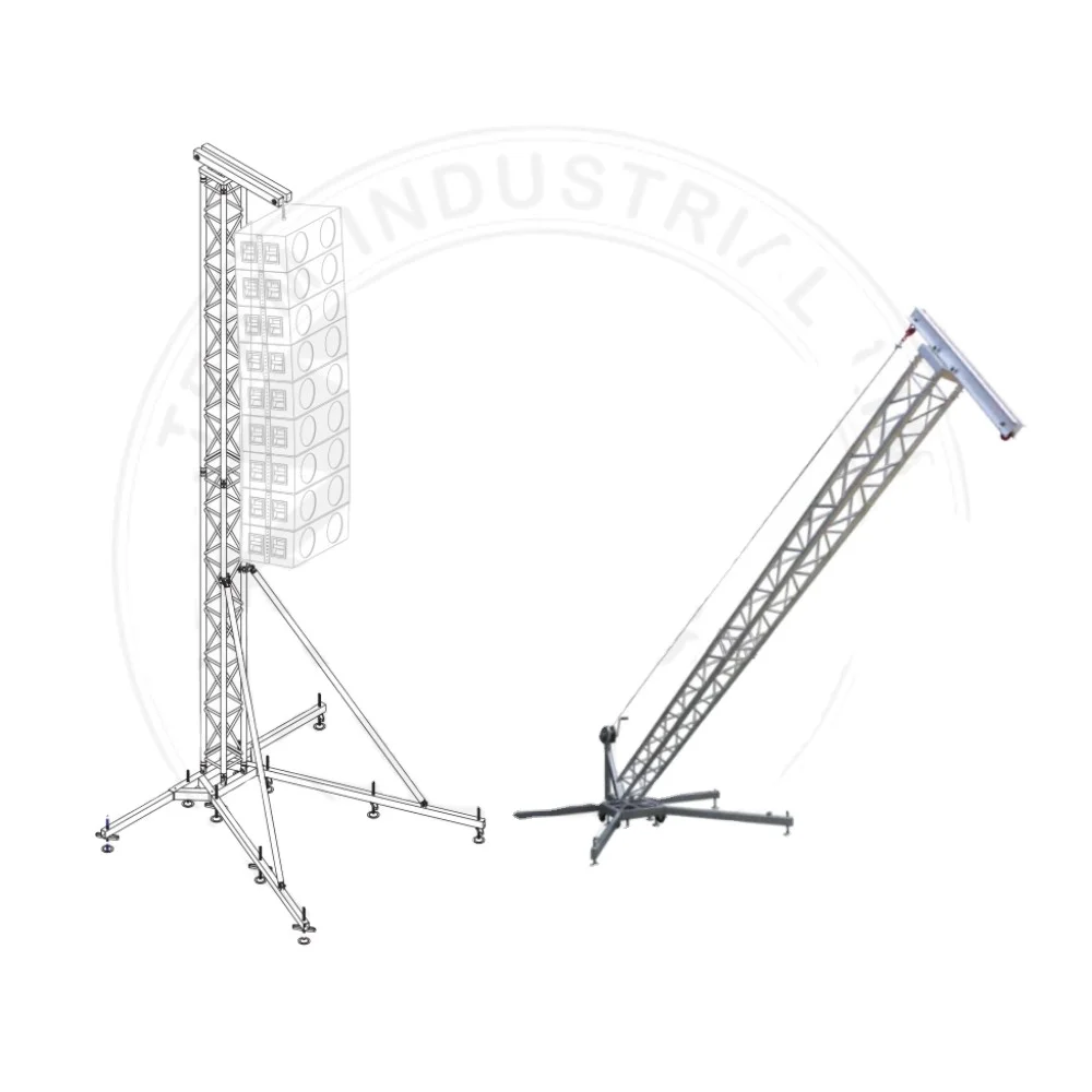 Cena promocyjna: 8m Wieża głośnikowa Line Array, konstrukcja z aluminium, kwadratowe profrazy, maksymalna wysokość do wykorzystania na imprezach plenerowych.
