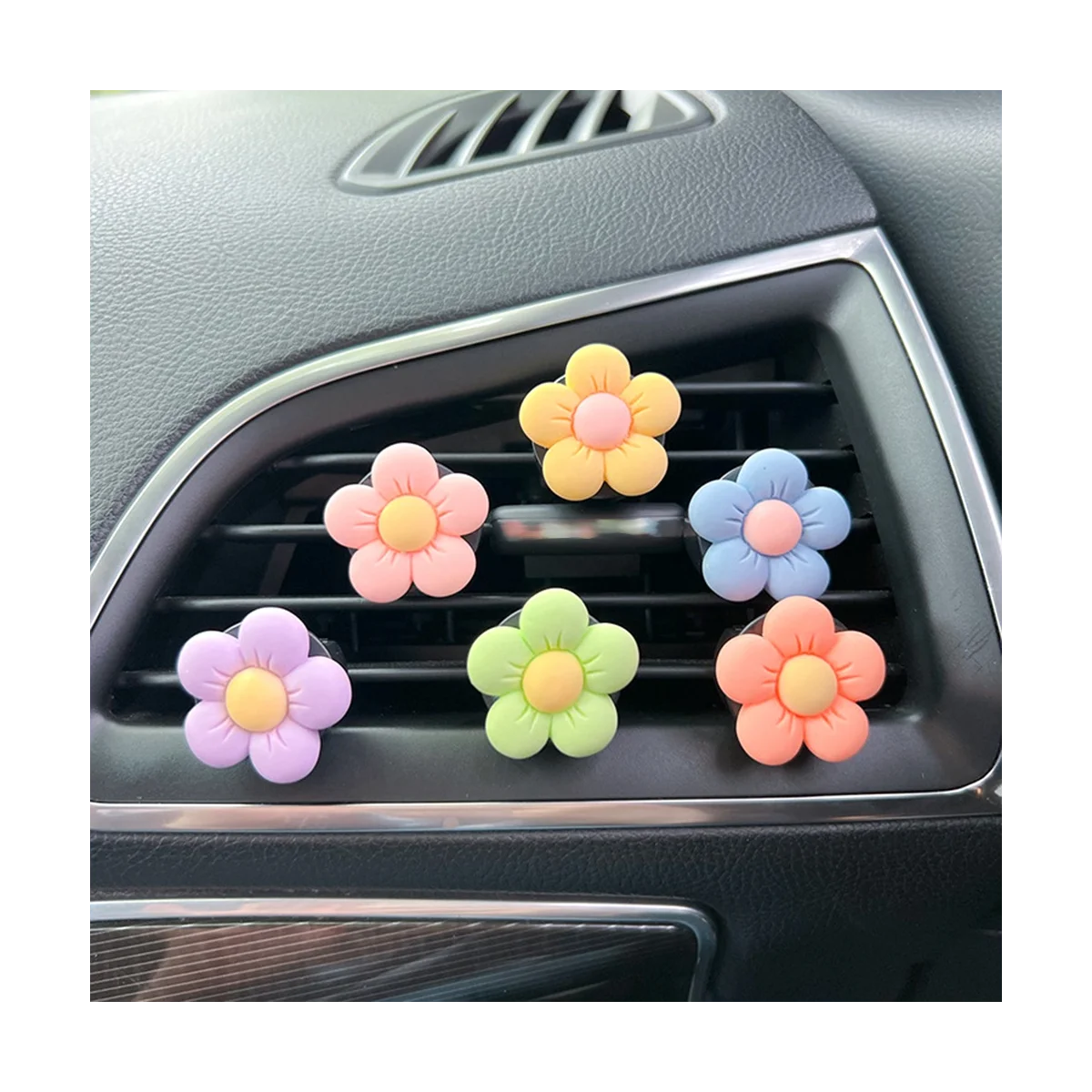 6Pcs Cute Flower Aromatherapy Car Air Outlet Decoration Perfume Clip Air Freshener Colorful Flower Trim Car