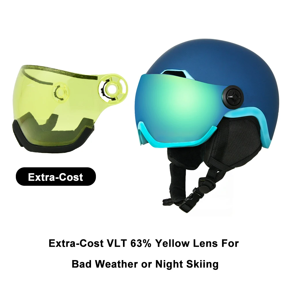 EnzoDate casco da sci da sci con occhiali integrati Shield 2 in 1 casco da Snowboard e maschera staccabile, lente per visione notturna Extra-cost