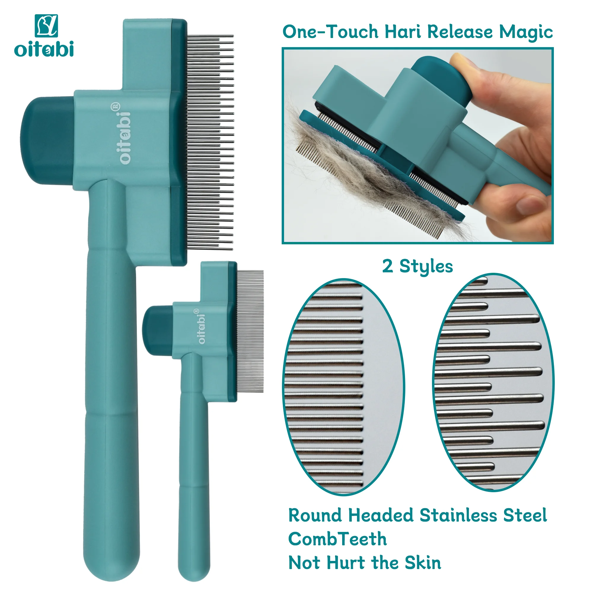 Oitabi 1/2 قطعة مشط برغوث للكلاب والقطط مع زر تحرير مشط للكلاب ذو الأسنان الدقيقة لإزالة شعر الحيوانات الأليفة، تنظيف إزالة البراغيث على سبيل المثال #3