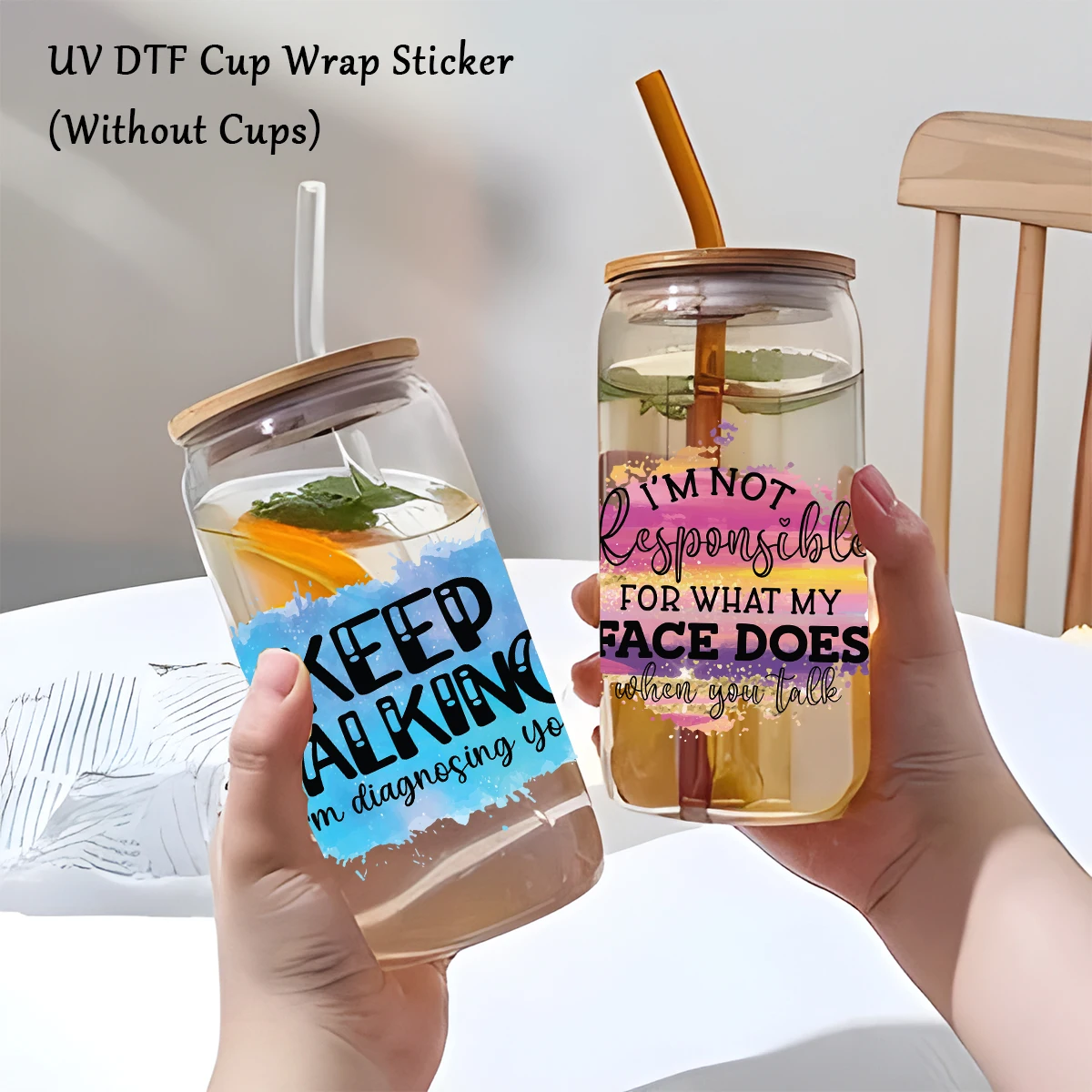 6pcs/pack UV DTF Cup Wrap Decals Inspirational Quotes Design Stickers for Glass Cups Mugs Water Bottle DTF Transfer Stickers