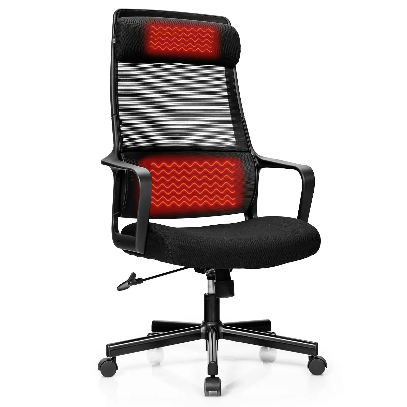 Costway Adjustable Mesh Office Task Chair Heating Lumbar Support Headrest Black/White