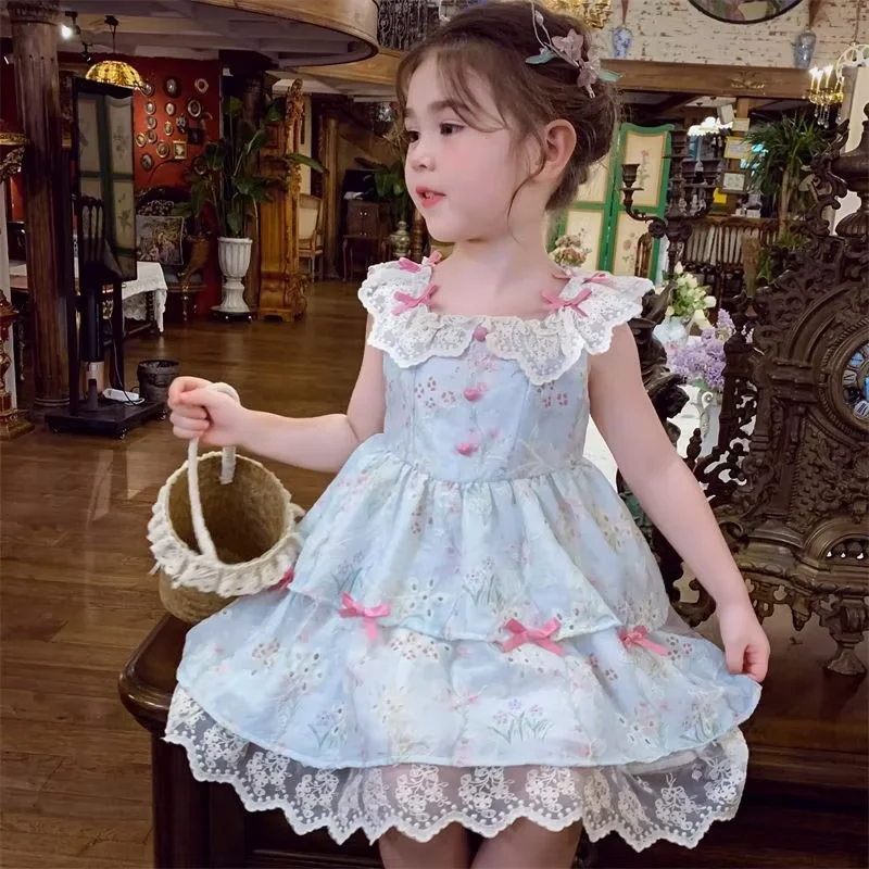 Baby Girls' Lolita Dress Summer 2026 New Collection Children's Sweet Floral Single Layer Thin Princess Dress