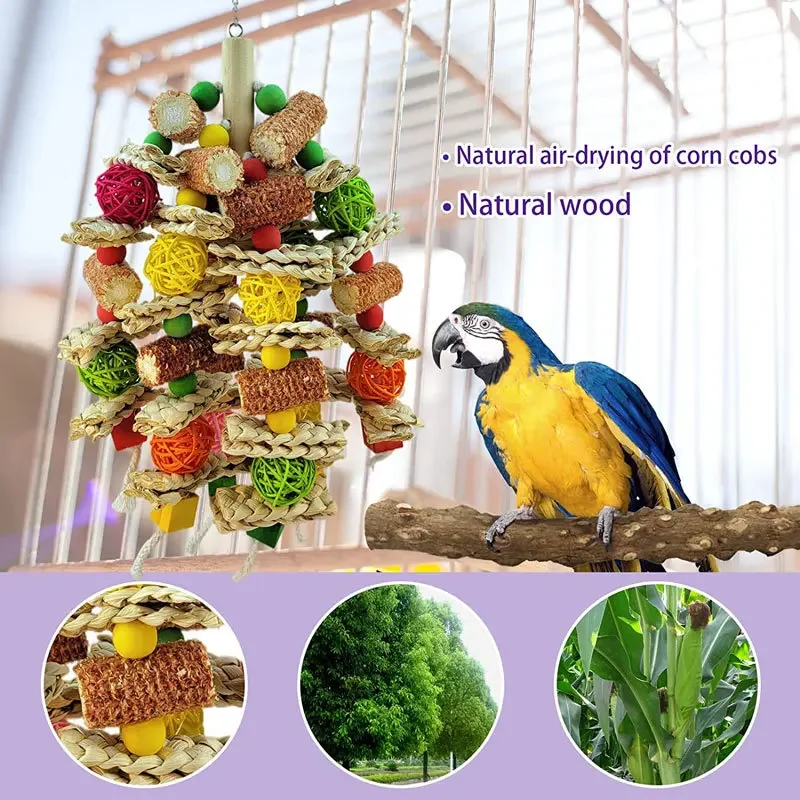 Parrot Toys Natural Corn Wood Parrot Bird Toys Love Bird Cage Funny Training Bird Toys Bite Resistant Tearing Toy