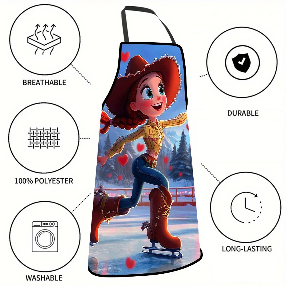 مريلة ديزني جيسي بدون أكمام قطعة واحدة - تصميم عطلة الشتاء مع رقاقات الثلج والقلوب، مثالية للصياغة والخبز والرسم وتنظيف المطبخ والمنزل، مريلة متجر الشيف Waiter Cafe Barbecue، لوازم المطبخ