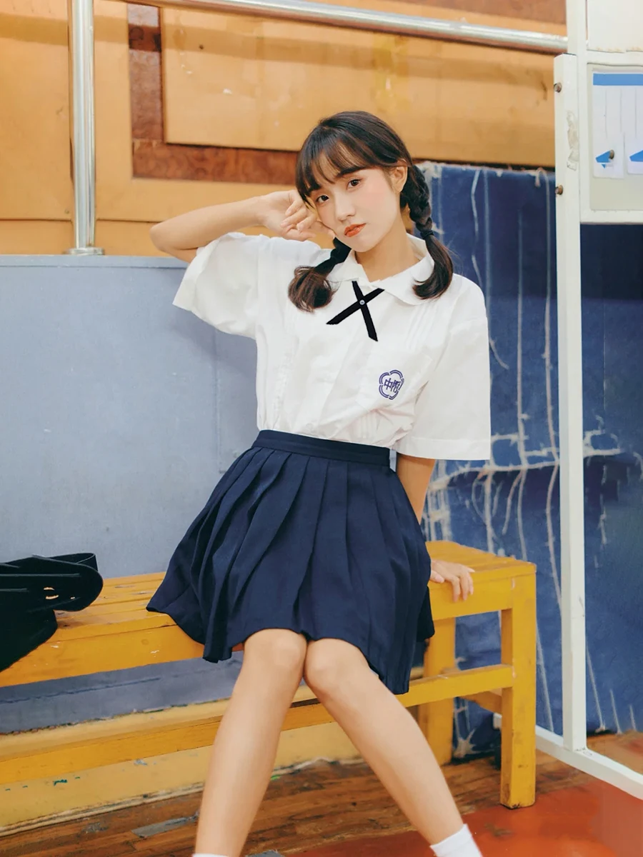 Japanese Sle JK orm School orm Set Summer High School Freman College Wind Student Wardrobe ort Sve Skirt