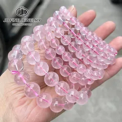 JD Natural Stone Genuine Mossan Pink Quartz Strand Bracelets Women Sweet Yoga Healing Energy Crystal Wrist Jewerly For Female