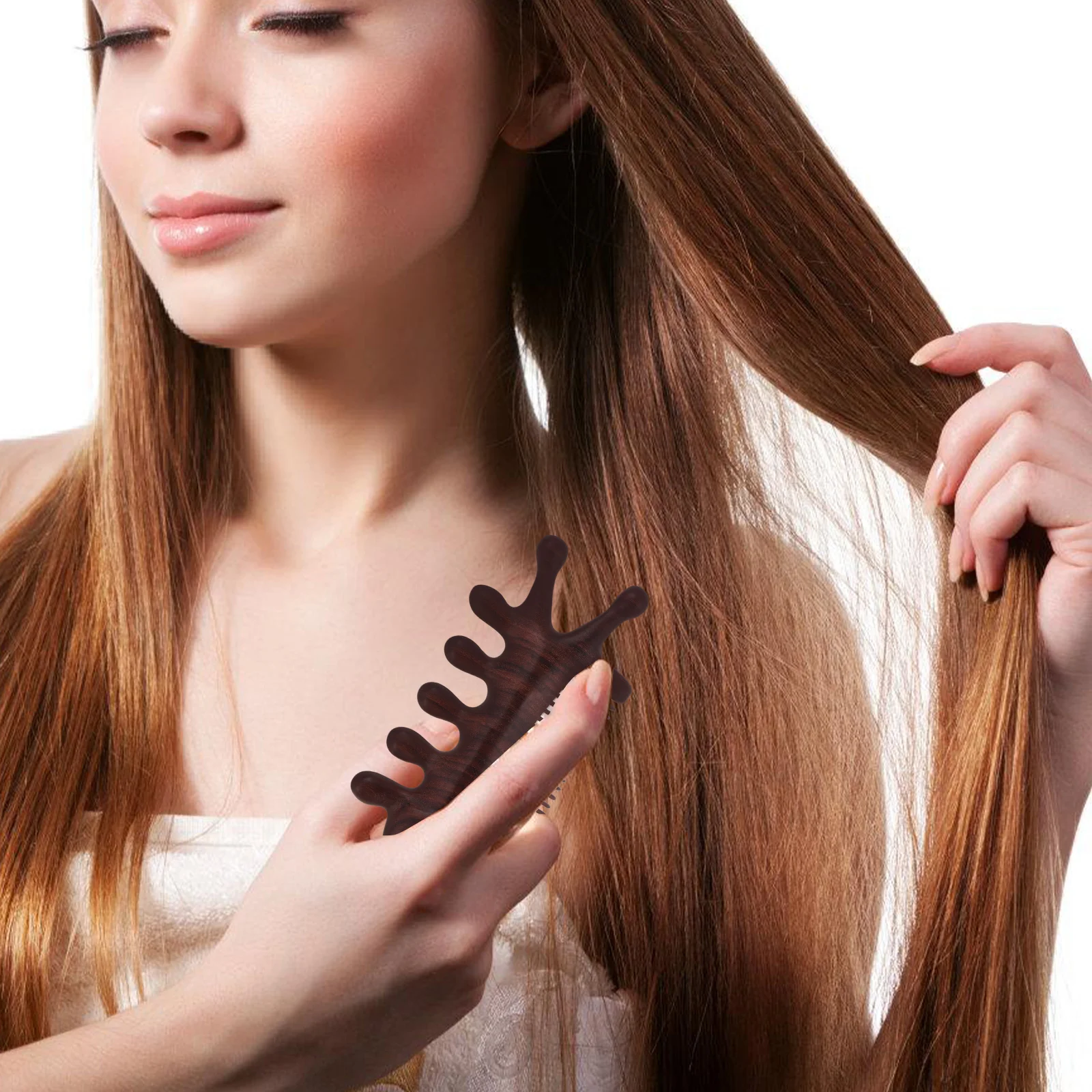 

Natural Sandalwood Massage Comb Wide Tooth Wooden Hair Detangler For Scalp Body Gua Sha Tool Dual-Sided Design Curly Hair