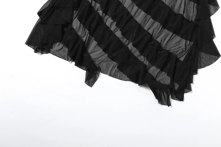 Weird Puss Tiered Kleid Damen Patchwork Mesh Unregelmäßiger Saum Ärmellos Figurbetont Sexy Midnight Hottie Mode Dinner Party Bodycon – Detail 9