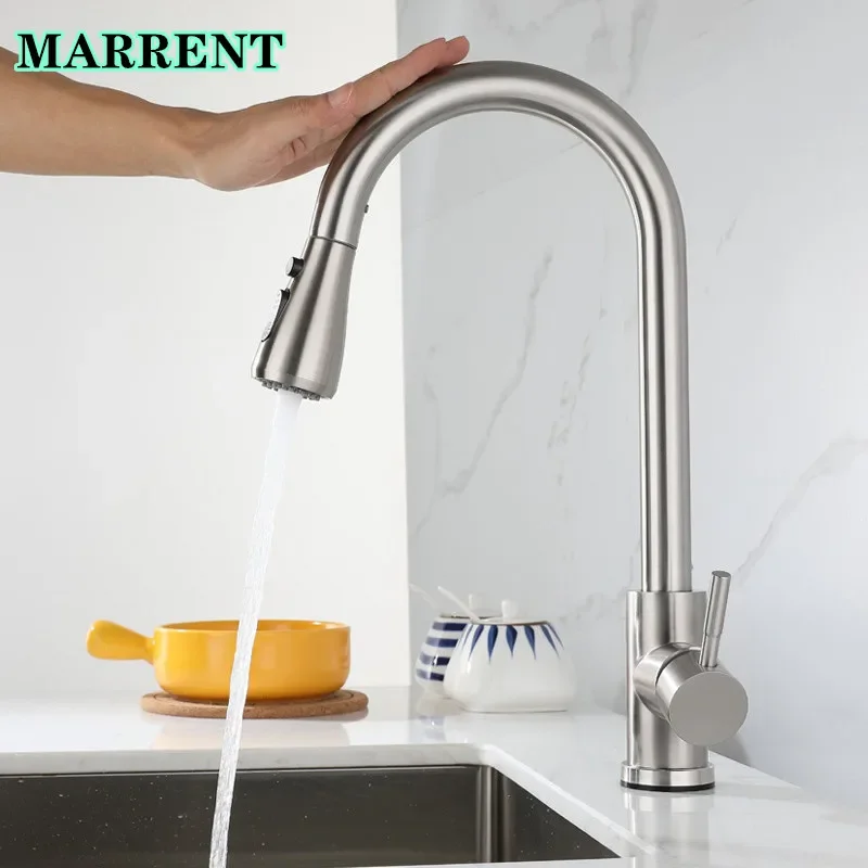 

Hot Cold Touch Kitchen Mixer Tap with Pull Down Kitchen Faucet Brushed Nickel Water Tap Smart Sensor Touch Kitchen Faucets
