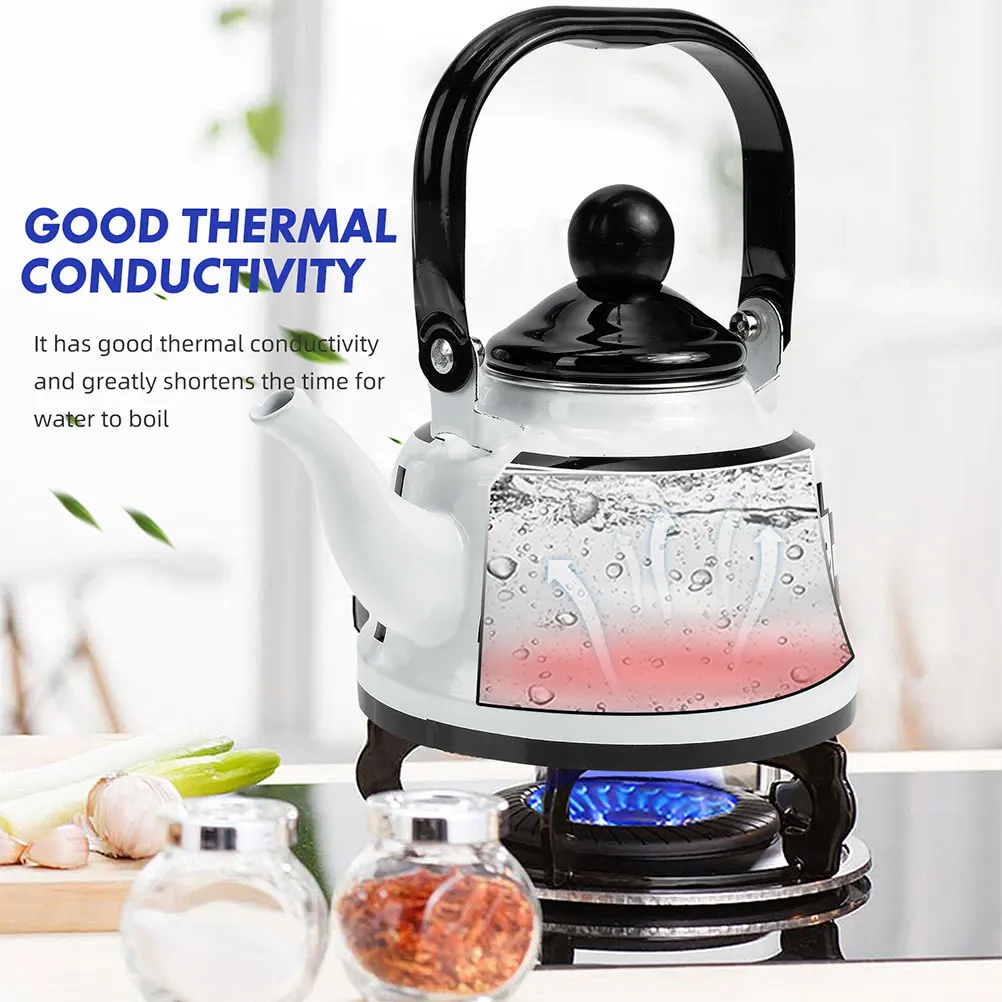 

Enamel Kettle Coffee Pot White Vintage Stovetop Tea Water Boiling Camping Handle Portable Home Hotel Use Thickened Thermal