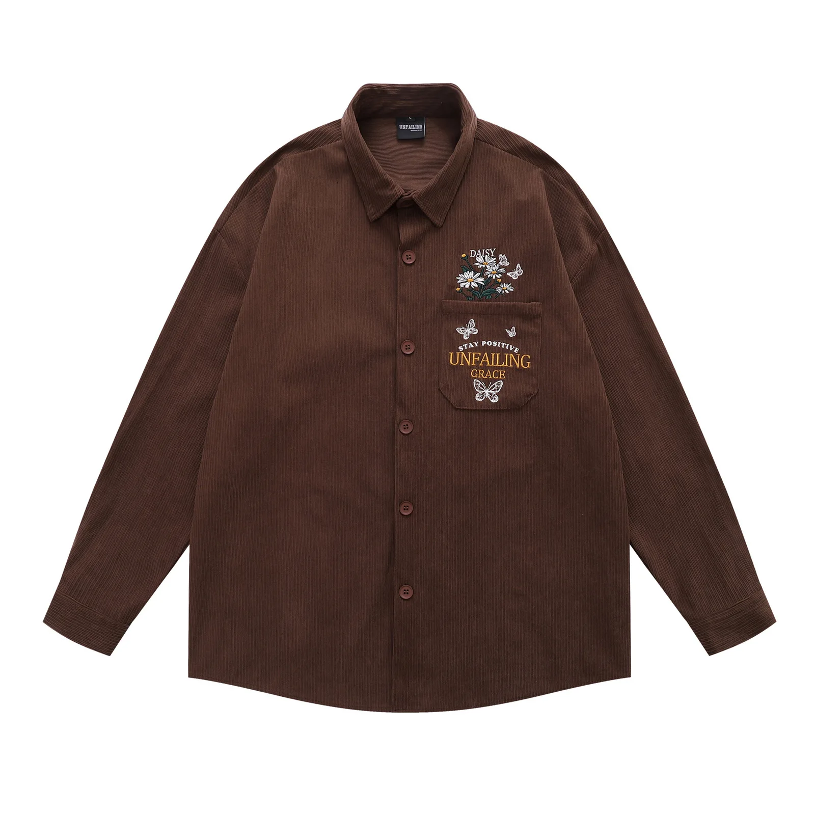 

High Street Flower Embroidery Corduroy Long Sleeve Shirt For Men Autumn Loose Casual Versatile Button Down Shirt Y2K Streetwear