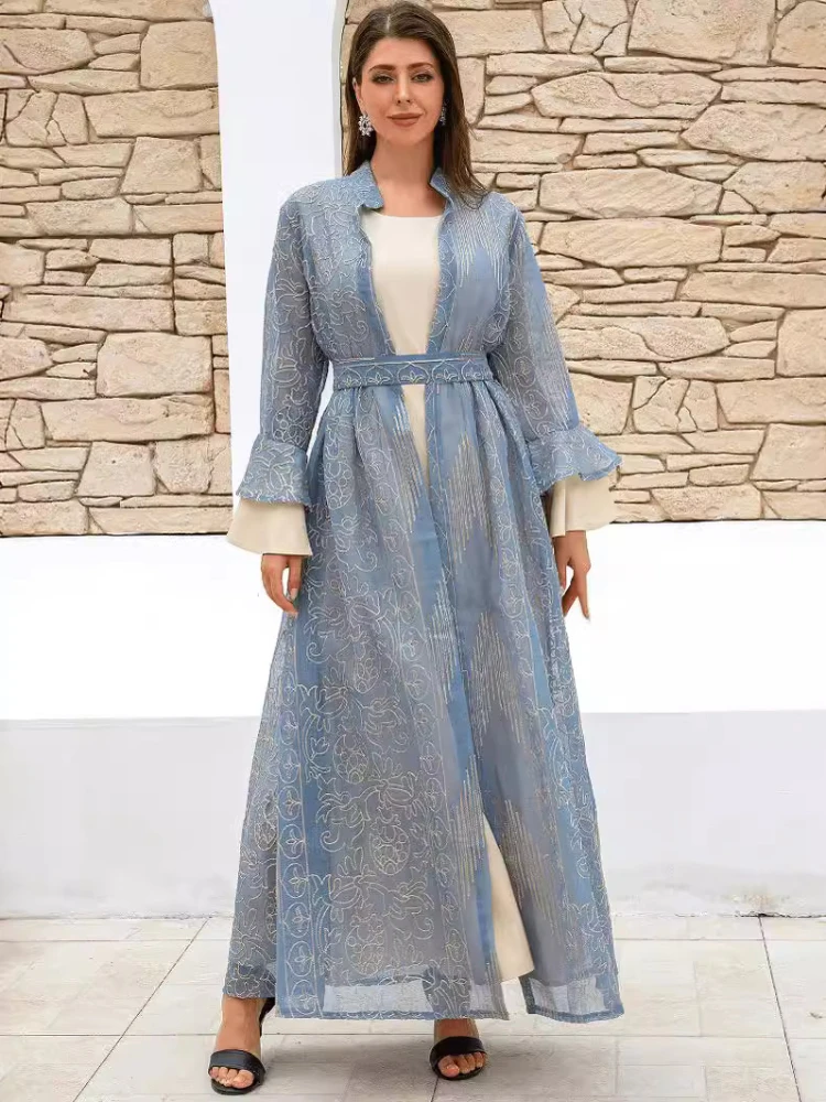 Abaya Jalabiya-Robe de soirée musulmane pour femme, manches papillon, caftan, longue robe éducative, Eid, ensemble 2 pièces, 2024