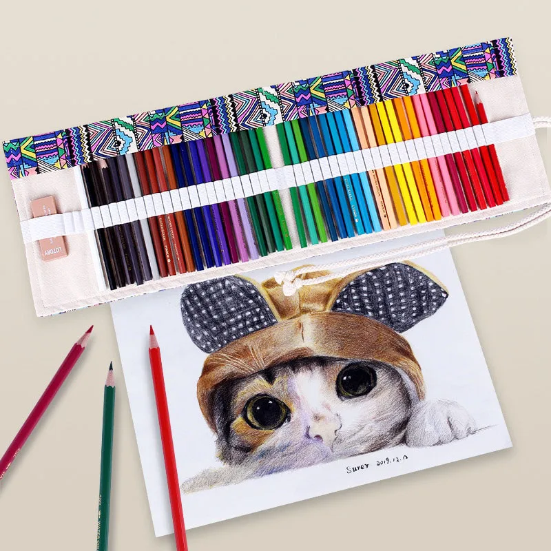 12/24/36/48/72 Hole Colorful Cloth Pencil Case Stationery Pencil Storage Bag Pencil roll School Student Supplies Paint Brush Bag