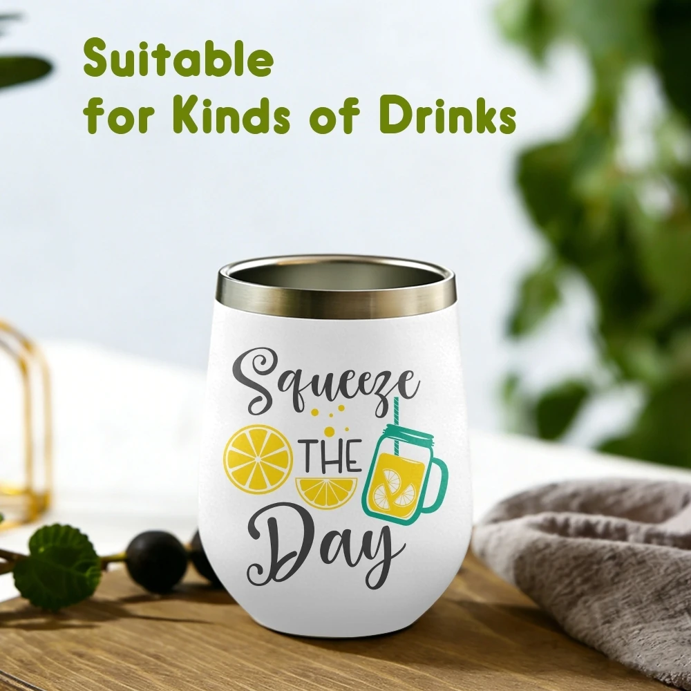 Make Lemonade Design Vacuum Flasks 12oz Insulated Wine Tumbler Vacuum Coffee Mug Egg Shape Thermos Cup