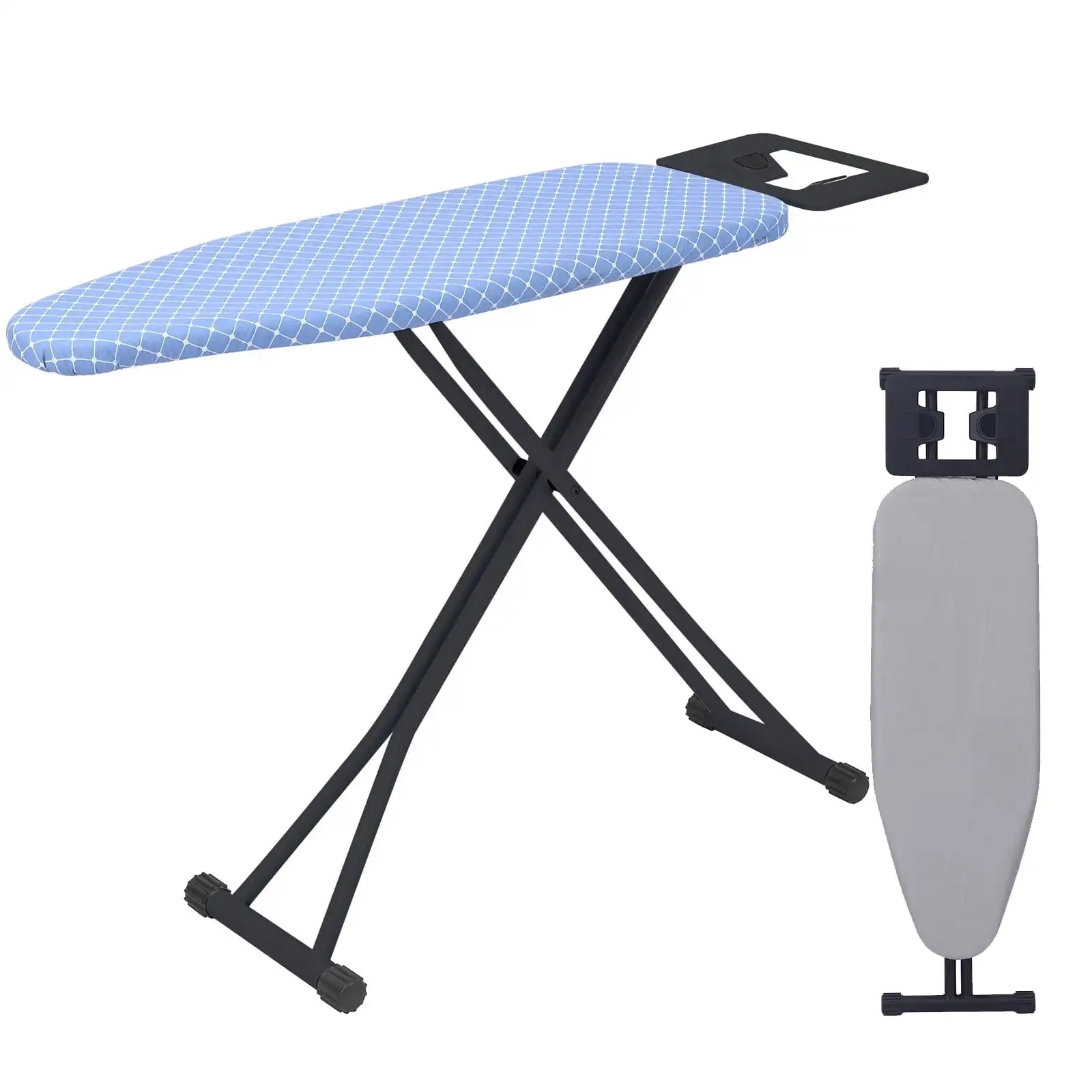 

Ironing board with 43"x 12"replaceable cotton cover and fiber pad, foldable ironing board,6 height settings,perfect for home use