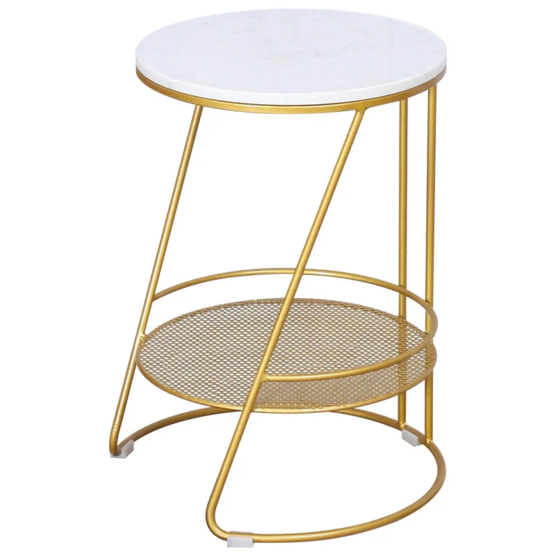 Marble Desktop Sofa Side Table Golden Corner Table End Table Round Small Coffee Table Golden Black Legs Frame