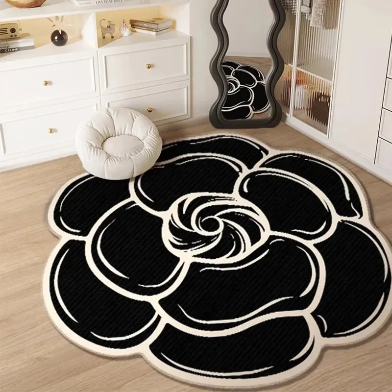 VIKAMA Gardenia Round Carpet Small Fragrance Bedroom Dressing Table Closet Chair Non-Slip Floor Mat Home Decoration